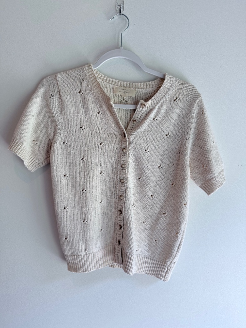 Sezane Short Sleeve Cream Cardigan | Size S
